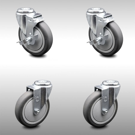 Service Caster 5 Inch SS Thermoplastic Rubber Wheel Swivel Bolt Hole Caster Set with 2 Brake SCC-SSBH20S514-TPRB-2-TLB-2